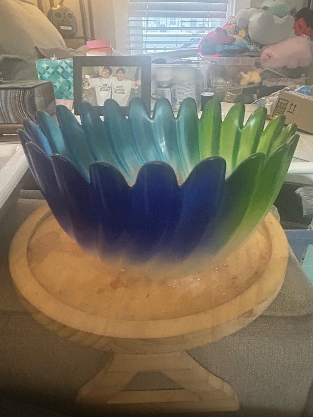 Blue and Green Glass Decorative Bowl - Vibrant Ombre Home Art